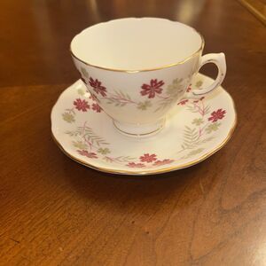 Royal Vale England Bone China Burgundy Floral Tea Cup and Saucer Set